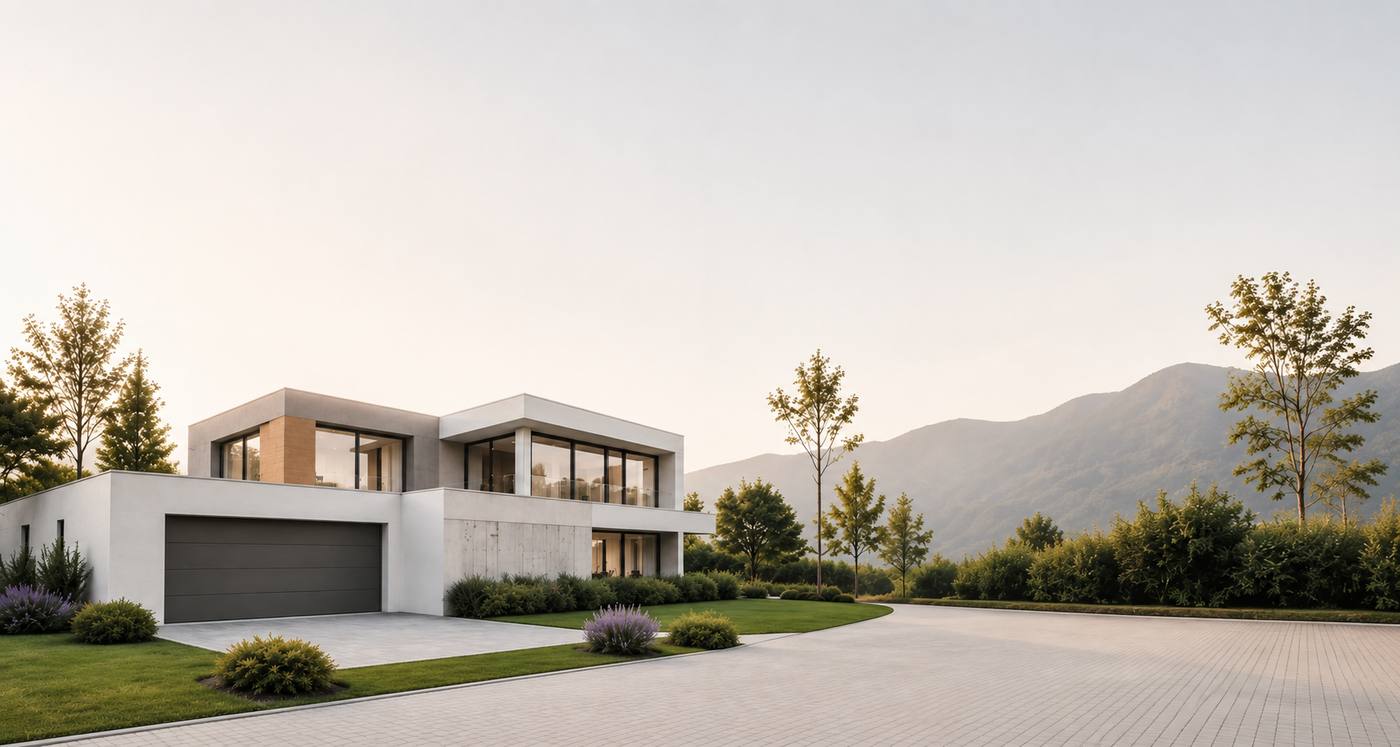 Modernes Einfamilienhaus mit Vorplatz und Garten